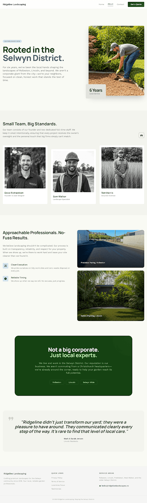 Ridgeline Landscaping — About page
