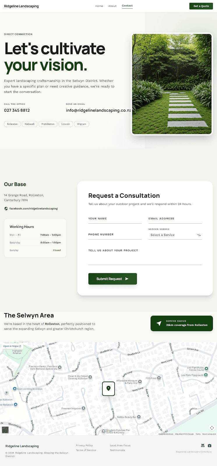 Ridgeline Landscaping — Contact page