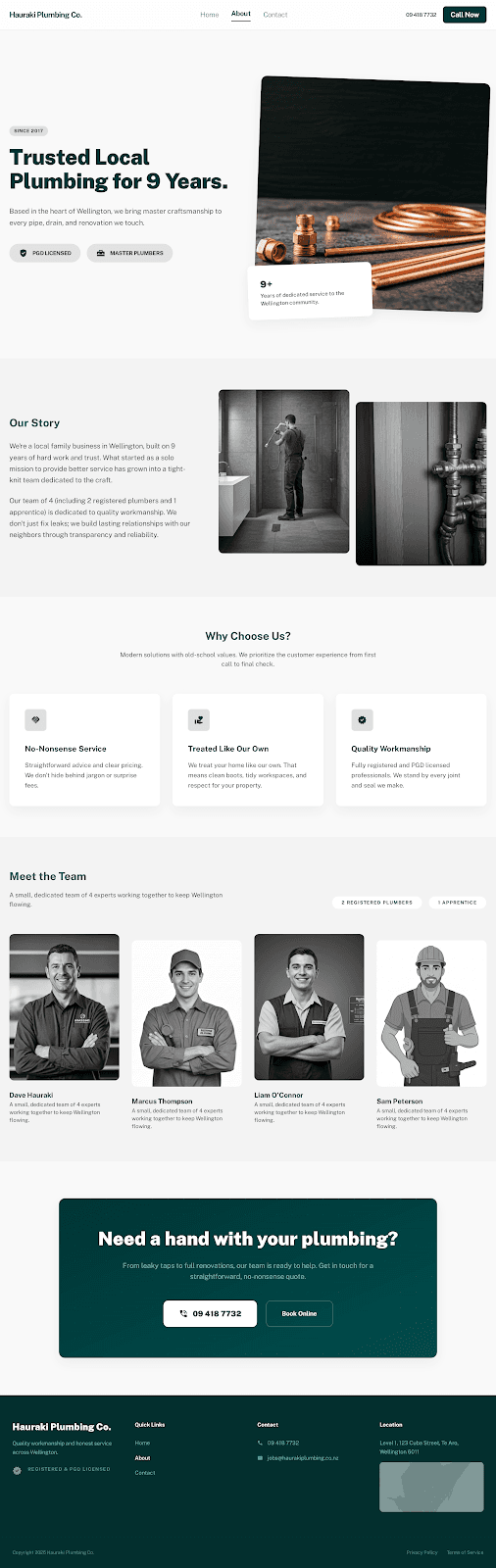 Hauraki Plumbing Co. — About page